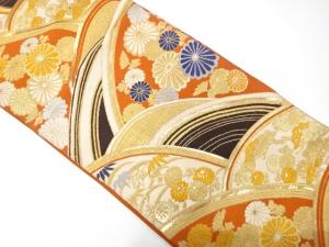 アンティーク　変わり青海波に菊模様織り出し袋帯（材料）